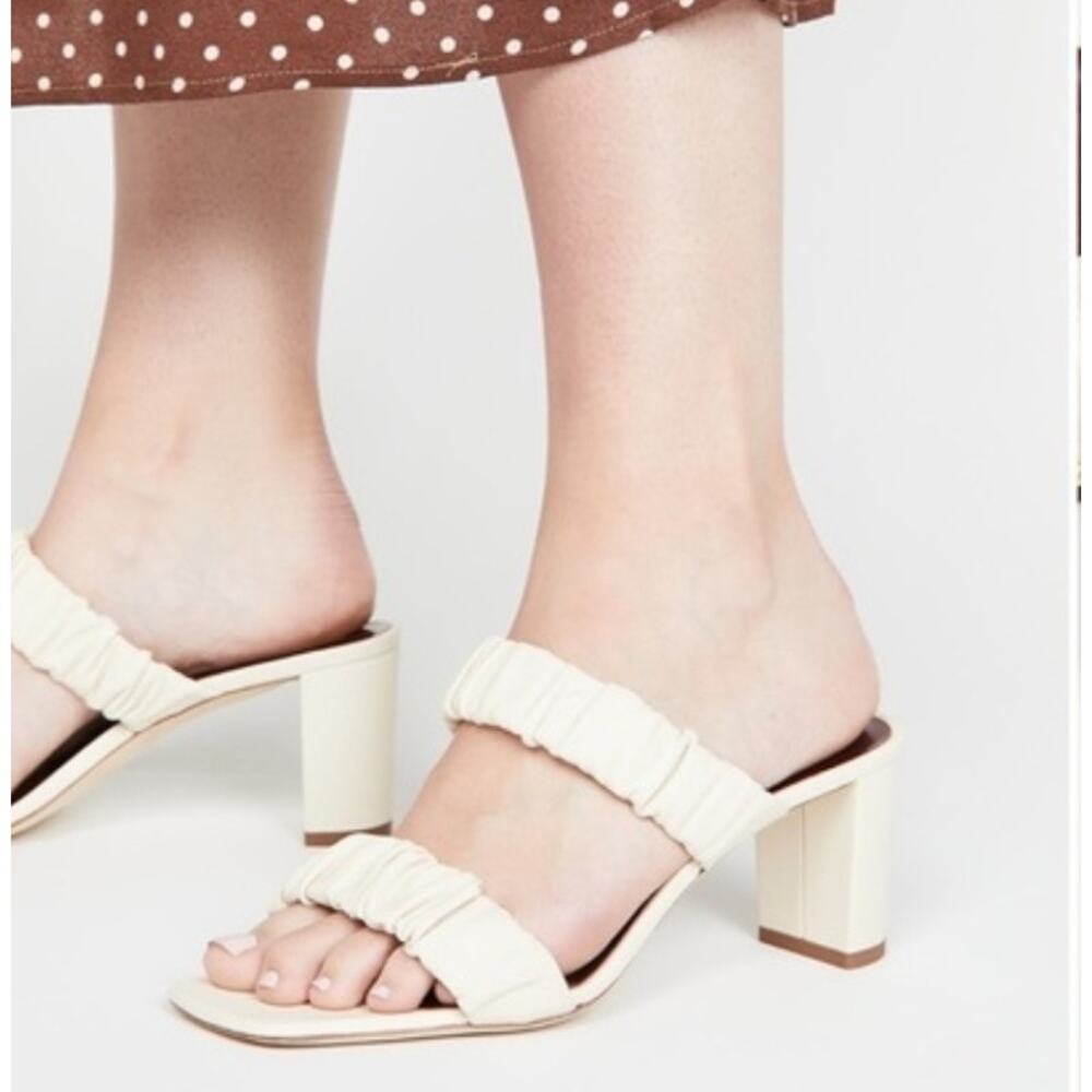 Staud Ruched Frankie Ivory Slide Block Heeled Sandal (39.5)